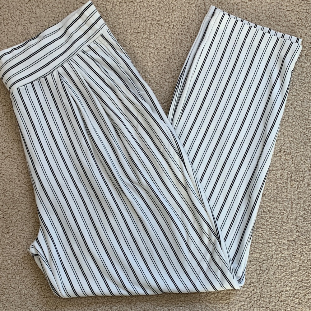 Anthropologie White and Black Striped Joggers by COA